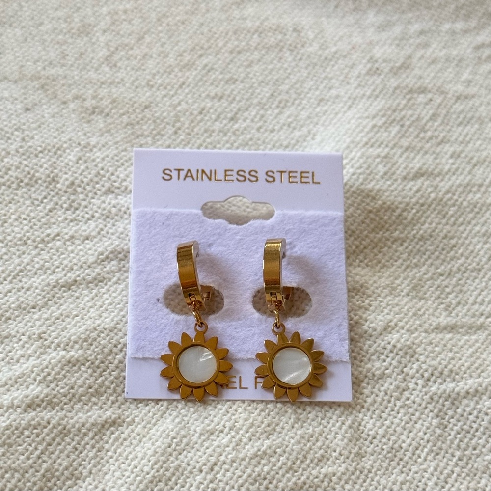 Gold Sunflower Earrings | Stainless Steel